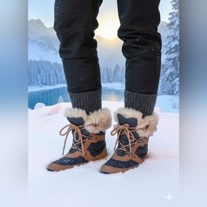 BearPaw Women's Boots with Cream Faux Fur Size 7 (EUC)